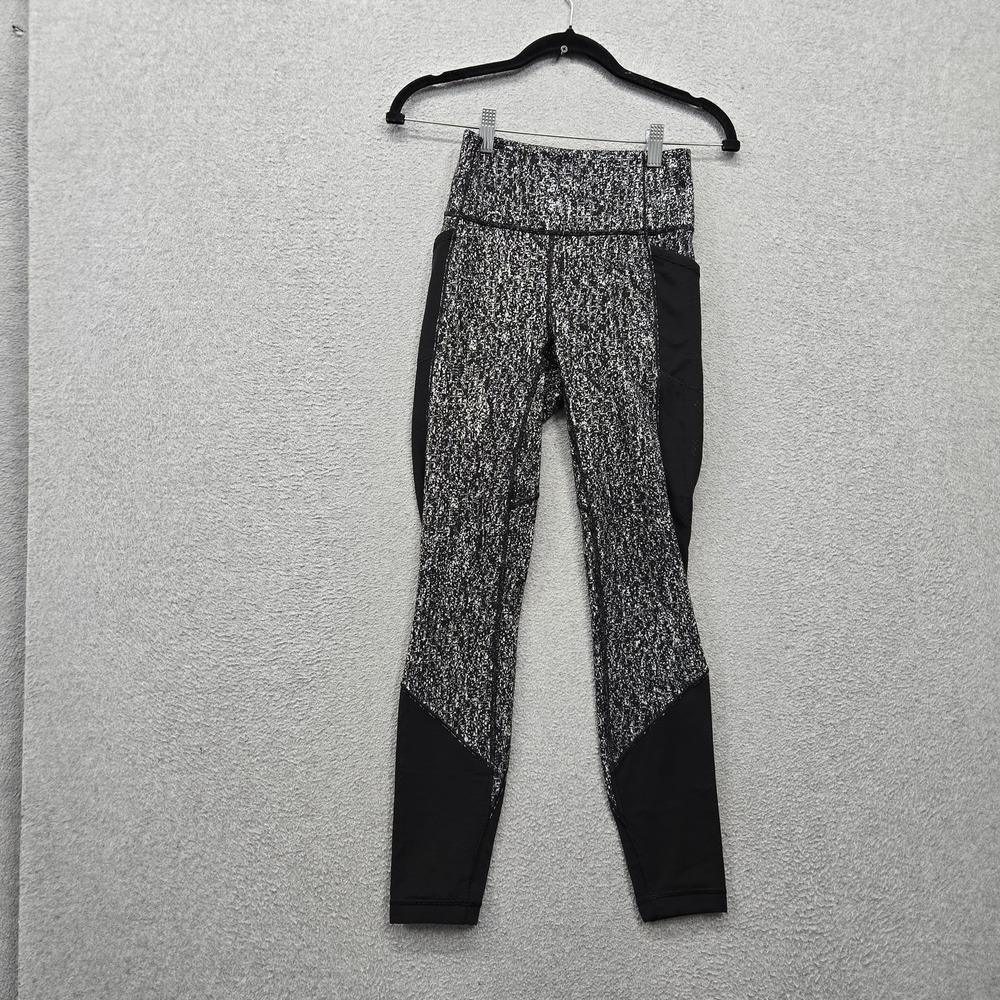 Lululemon Women Activewear Pants 2 Black Geometric Yoga Legging Fit Physique